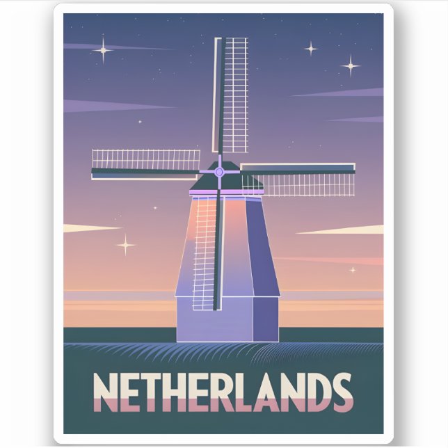 Pegatina Neon Vaporwave Dutch Windmill Post de Retro 80 (Anverso)