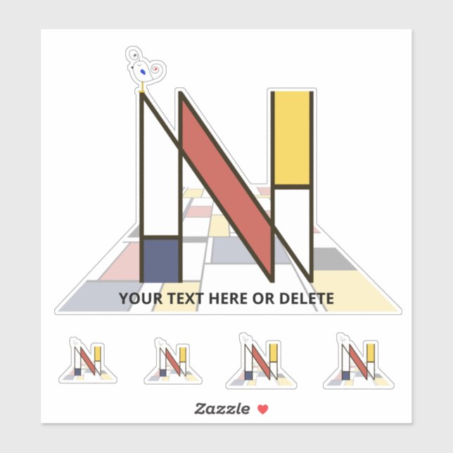 Pegatina Neoplasticismo sublime Monograma de Arte. Letra N (Hoja)