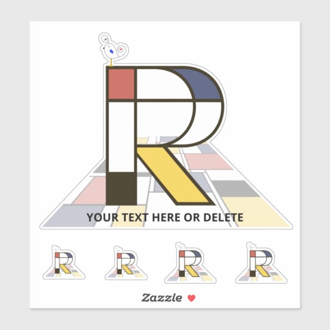 Pegatina Neoplasticismo sublime Monograma de Arte. Letra R (Hoja)