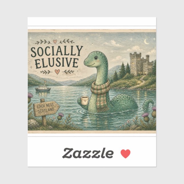 Pegatina Nessie esquiva socialmente críptido acogedor Loch  (Hoja)