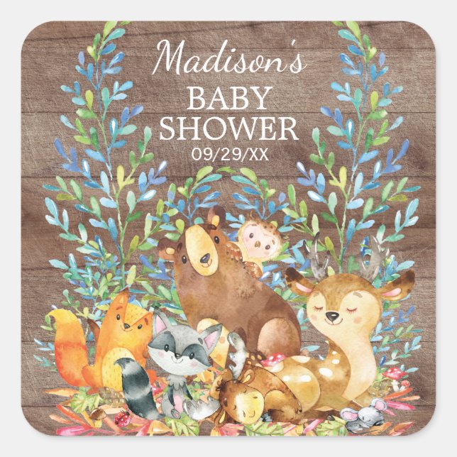 Pegatina Neutral Baby Shower Favor de los animales (Anverso)