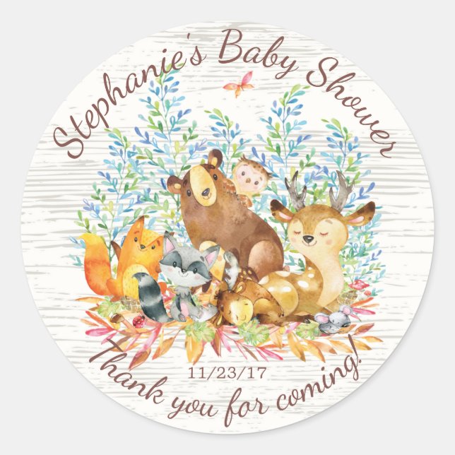 Pegatina Neutral Baby Shower Favor de los animales (Anverso)