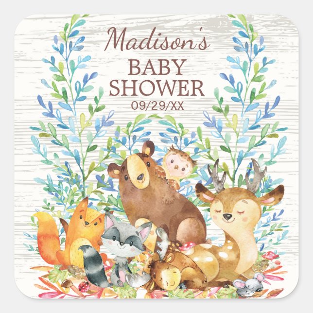 Pegatina Neutral Baby Shower Favor de los animales (Anverso)