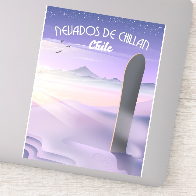 Pegatina Nevados de Chillan, poster de Snowboard en Chile. (Detalle)