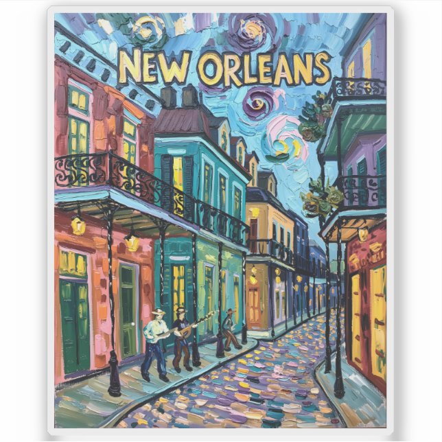 Pegatina New Orleans French Quarter Van Gogh Style Travel (Anverso)