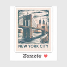 New York City Brooklyn Bridge Bold Retro Skyline