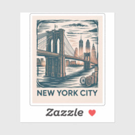 Pegatina New York City Brooklyn Bridge Bold Retro Skyline
