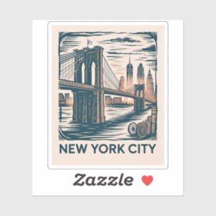 Pegatina New York City Brooklyn Bridge Bold Retro Skyline
