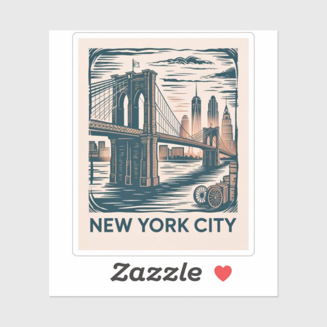 Pegatina New York City Brooklyn Bridge Bold Retro Skyline (Hoja)