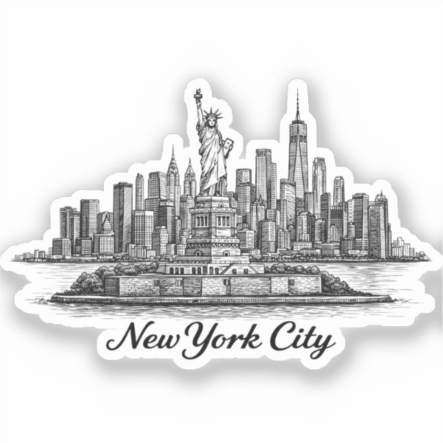 Pegatina New York City Skyline Line Art Illustration (Anverso)