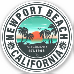 Pegatina Newport Beach California Retro Sunset Vacation 80