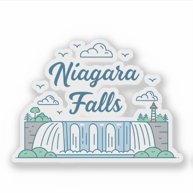 Pegatina Niagara Falls Minimal Flat Design Illustration (Anverso)