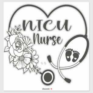 Pegatina Nicu Nurse Floral Heart Stethoscope