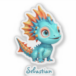 Pegatina Niedlicher Alien-Drache, türkis -