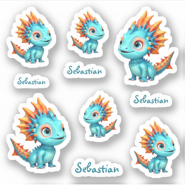 Pegatina Niedlicher Alien-Drache, türkis - (Anverso)