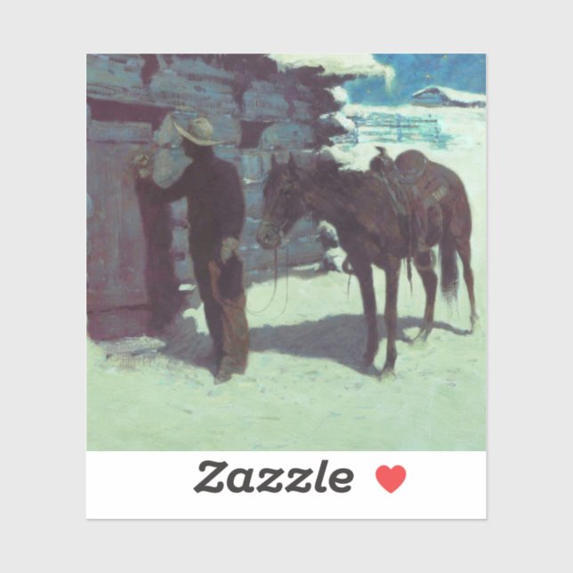 Pegatina Nieve de invierno de caballos y bovinas (Hoja)