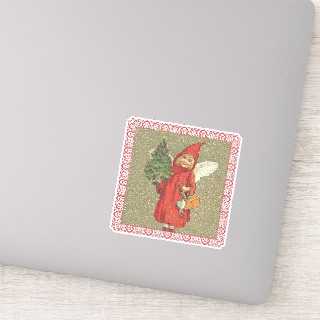 Pegatina Nieve victoriana de árbol de navidad Angel (Detalle)