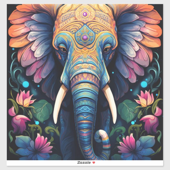 Pegatina Night Blooming Mandala Elephant (Hoja)