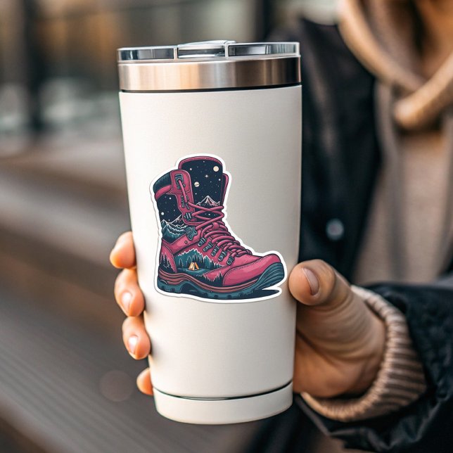 Pegatina Night Camping Pink Hiking Boot Sticker | Die-Cut (Night Camping Pink Hiking Boot Sticker | Die-Cut by PiggyPrint Stickers)