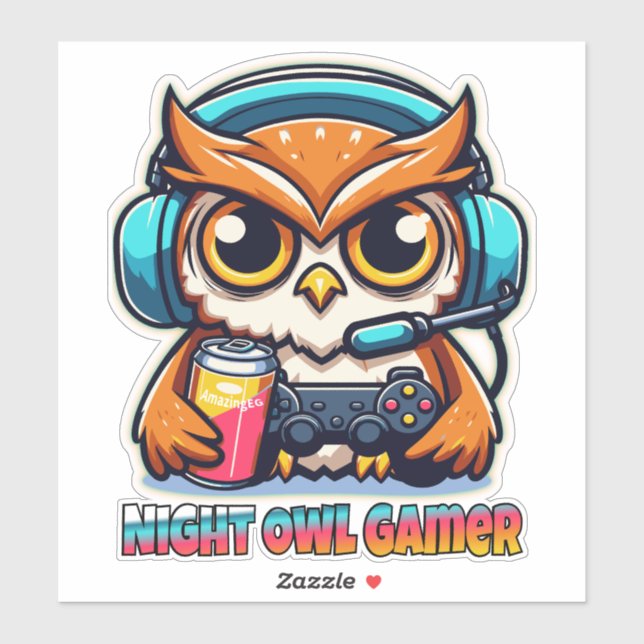 Pegatina Night Owl Gamer Mascot Fun Gaming Illustration (Hoja)