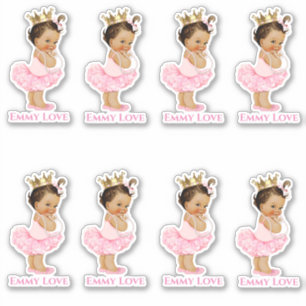 Pegatina Niña Bebé Bailarina Princesa Tutú Rosa Corona Dora