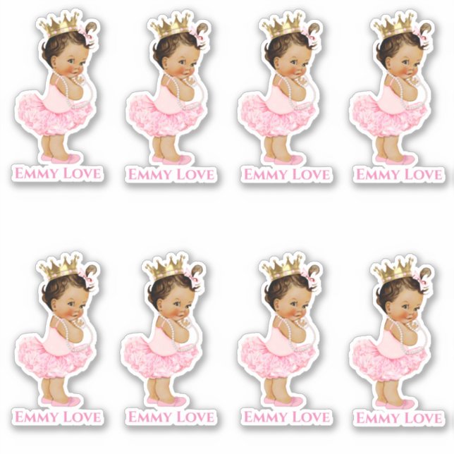 Pegatina Niña Bebé Bailarina Princesa Tutú Rosa Corona Dora (Anverso)