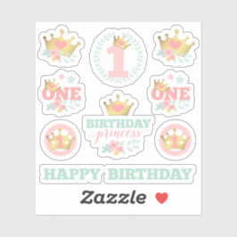 Pegatina Niña bebé primer cumpleaños princesa Fiesta rosa d