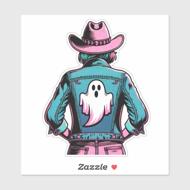 Pegatina Niña fantasmal con arte pop fantasma (Hoja)