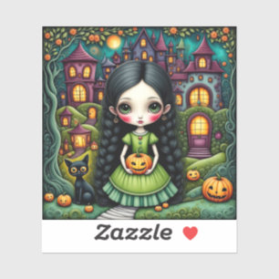 Pegatina Niña Gótica Encantadora Calabaza Pueblo Halloween