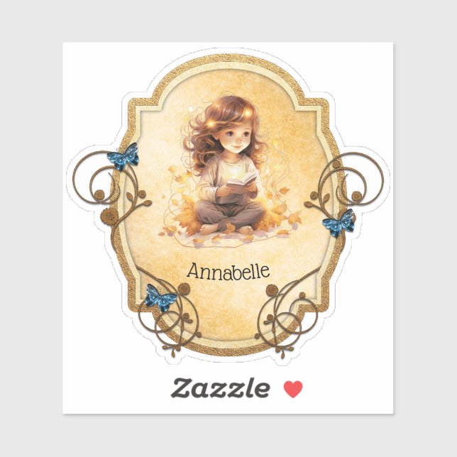 Pegatina Niña Magnífica leyendo un libro (Hoja)