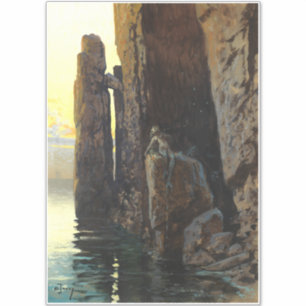 Pegatina Niña sirena marina costera desnuda y deseosa de ac