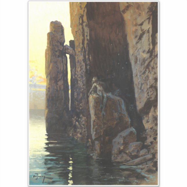 Pegatina Niña sirena marina costera desnuda y deseosa de ac (Anverso)