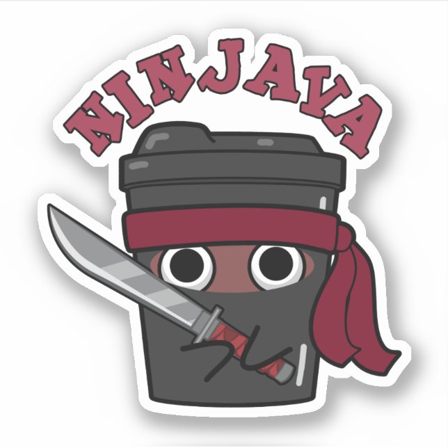Pegatina Ninjava Funny Ninja Java Coffee Pun (Anverso)