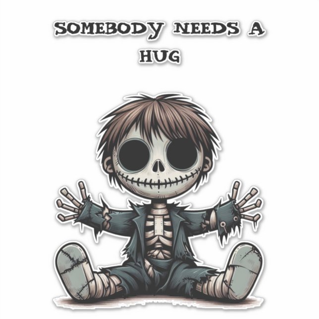 Pegatina niño esqueleto incrédulo dando abrazos al arte per (Anverso)
