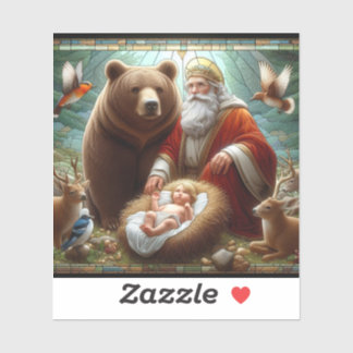 Pegatina Niño Jesús con Santa y la vida salvaje