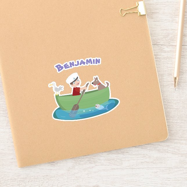 Pegatina Niño pequeño marinero y personalizado de un bote d (Cuaderno)