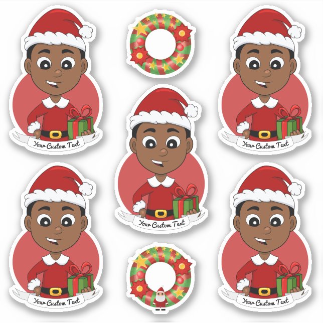 Pegatina Niño personalizado de Navidades afroamericanos (Anverso)