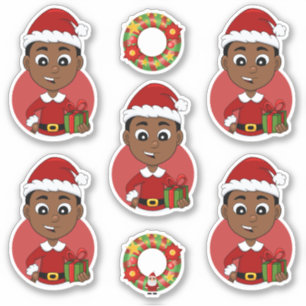 Pegatina Niño personalizado de Navidades afroamericanos