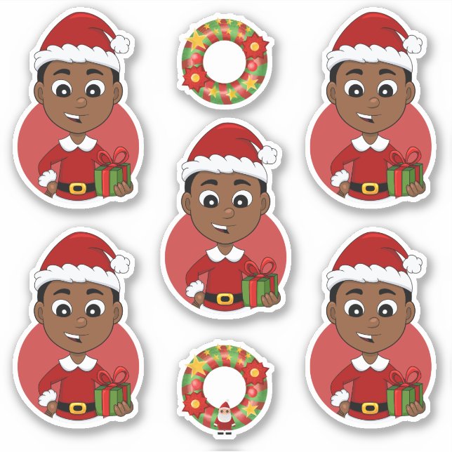 Pegatina Niño personalizado de Navidades afroamericanos (Anverso)