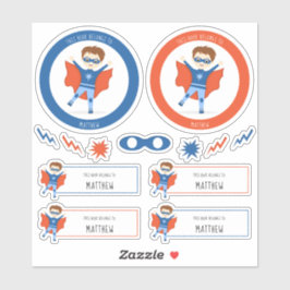 Pegatina Niño superhéroe a quien pertenece este libro