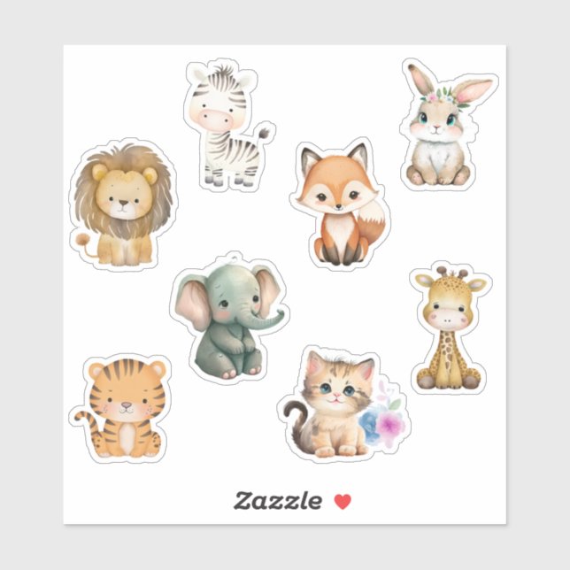 Pegatina Niños Acuarela Animales (Hoja)