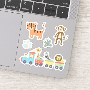 Pegatina Niños cortan animales zoológicos en tren