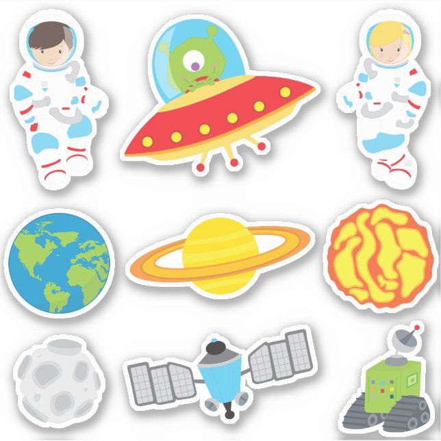 Pegatina Niños de exploración espacial educacionales (Anverso)