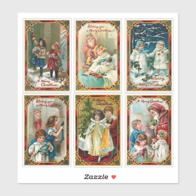 Pegatina Niños de la época y Santa (Hoja)