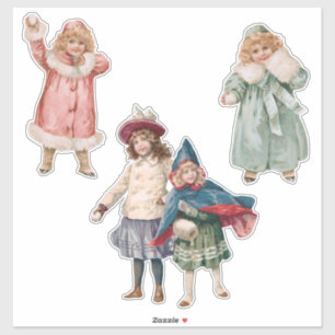 Pegatina Niños de Navidad ventilado en la nieve