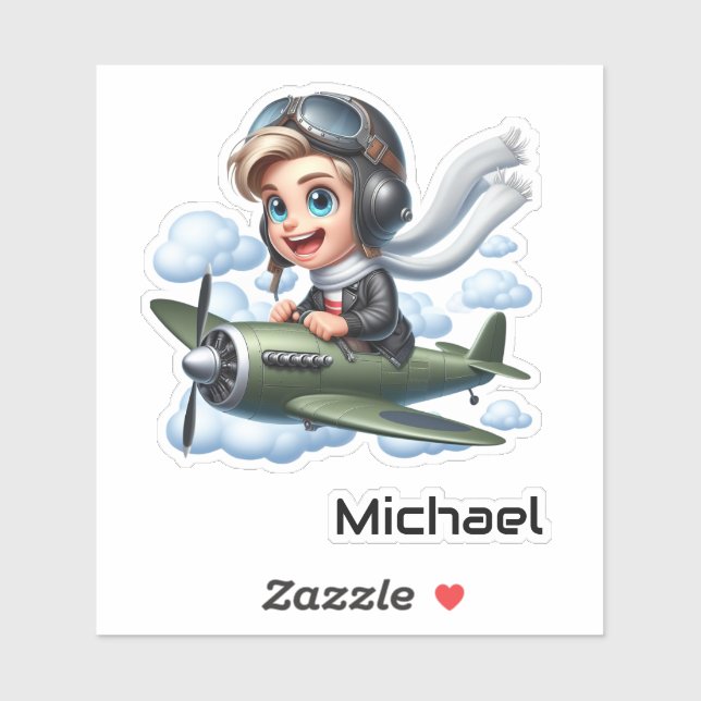 Pegatina Niños divertidos y divertidos del avión de un chic (Hoja)