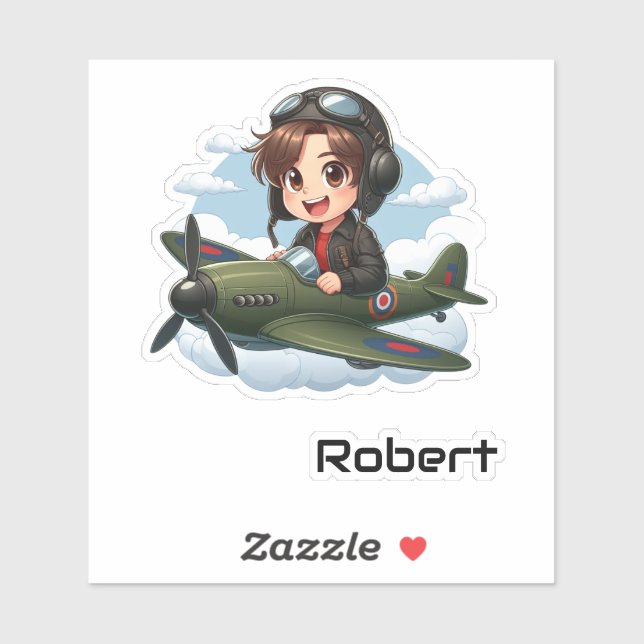 Pegatina Niños divertidos y divertidos del avión de un chic (Hoja)