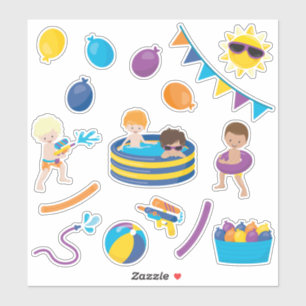 Pegatina Niños jugando con agua con niños