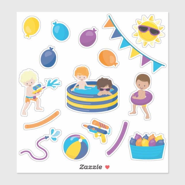 Pegatina Niños jugando con agua con niños (Hoja)