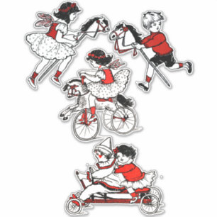 Pegatina Niños Jugando con juguetes ilustracion de época